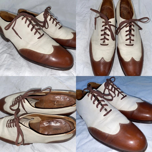 Vtg 40s brown white suede - vtg,